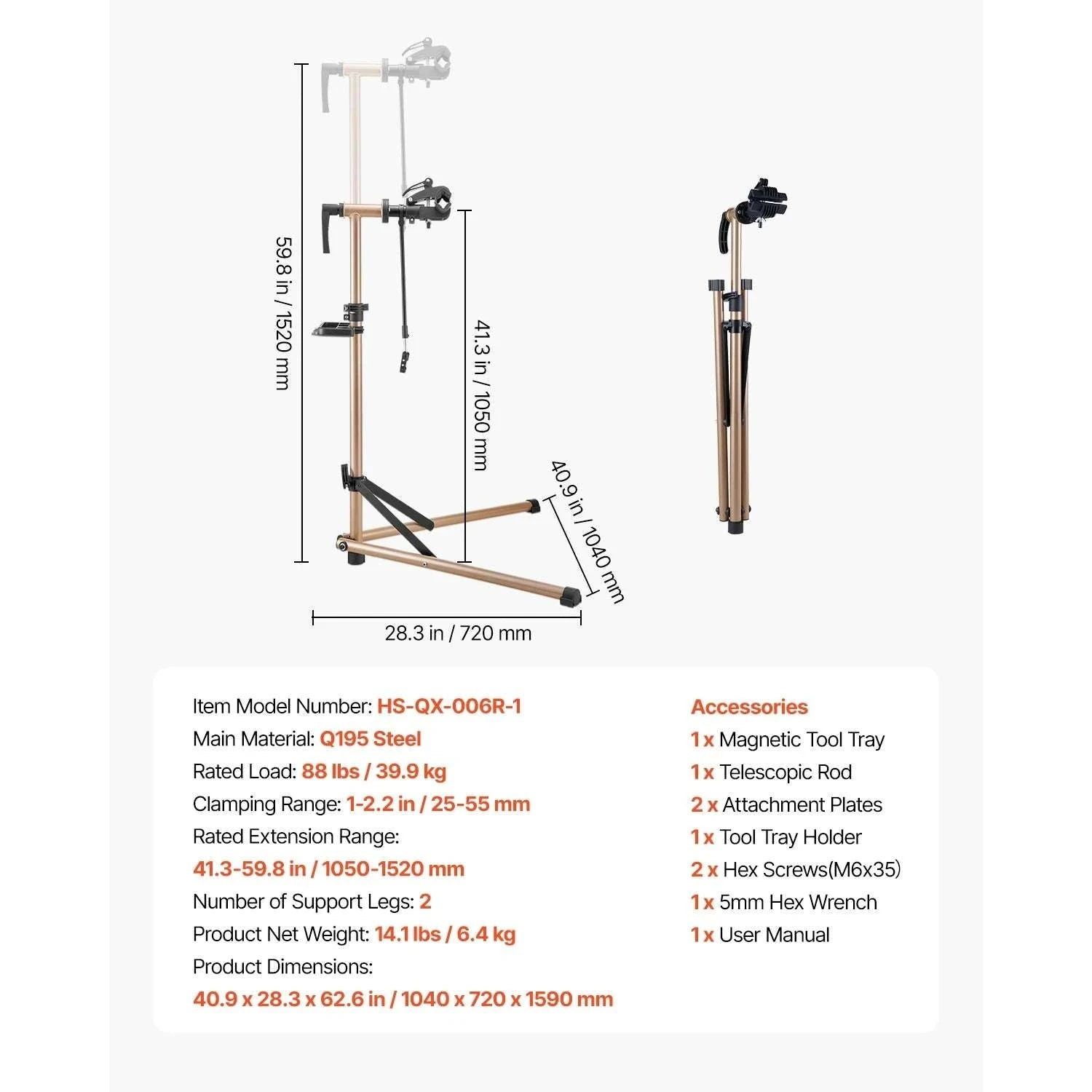 Adjustable Bike Repair Stand with 360° Clamp & Tool Tray-aluminum alloy 110lb / GERMANY