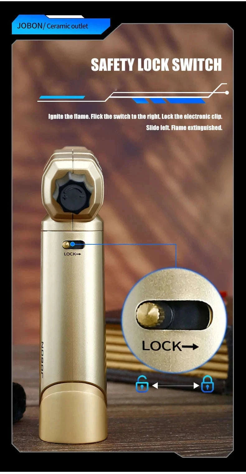Adjustable Blue Flame Torch Lighter with 360° Rotation and Lock-White