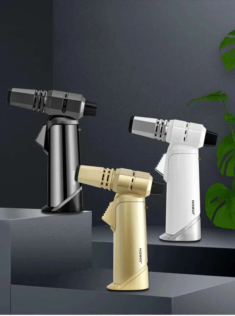 Adjustable Blue Flame Torch Lighter with 360° Rotation and Lock-White