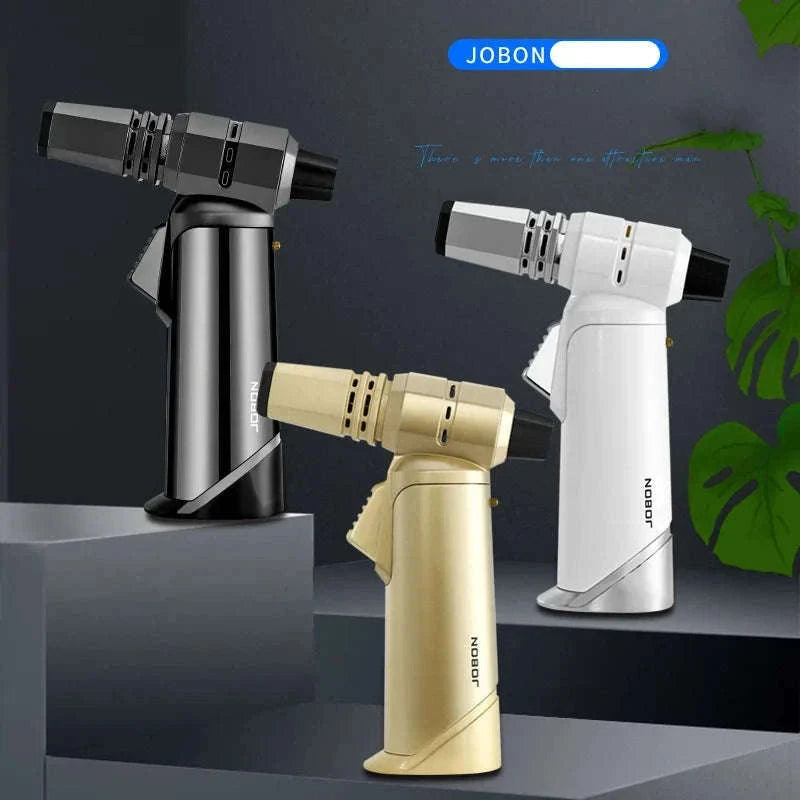 Adjustable Blue Flame Torch Lighter with 360° Rotation and Lock-White