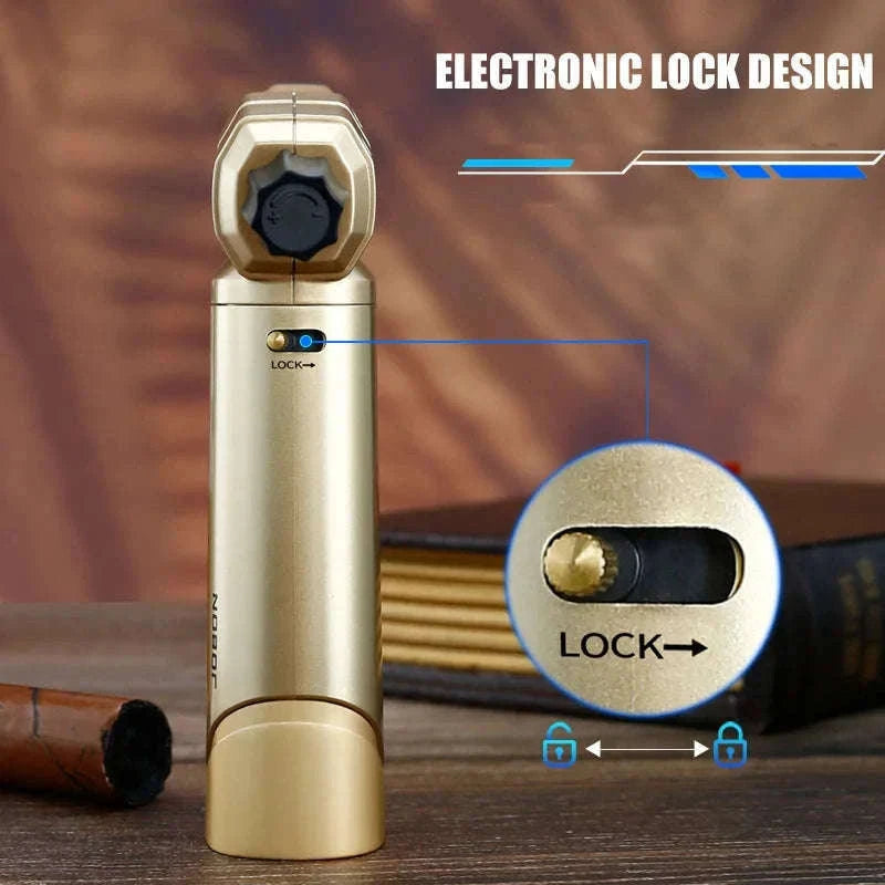 Adjustable Blue Flame Torch Lighter with 360° Rotation and Lock-White