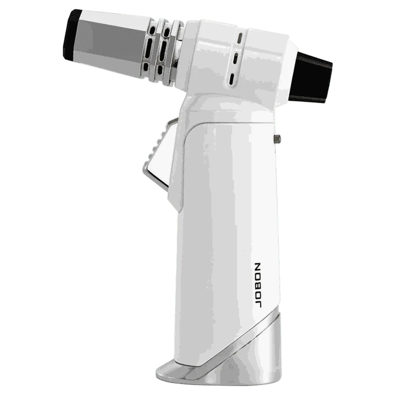 Adjustable Blue Flame Torch Lighter with 360° Rotation and Lock-White