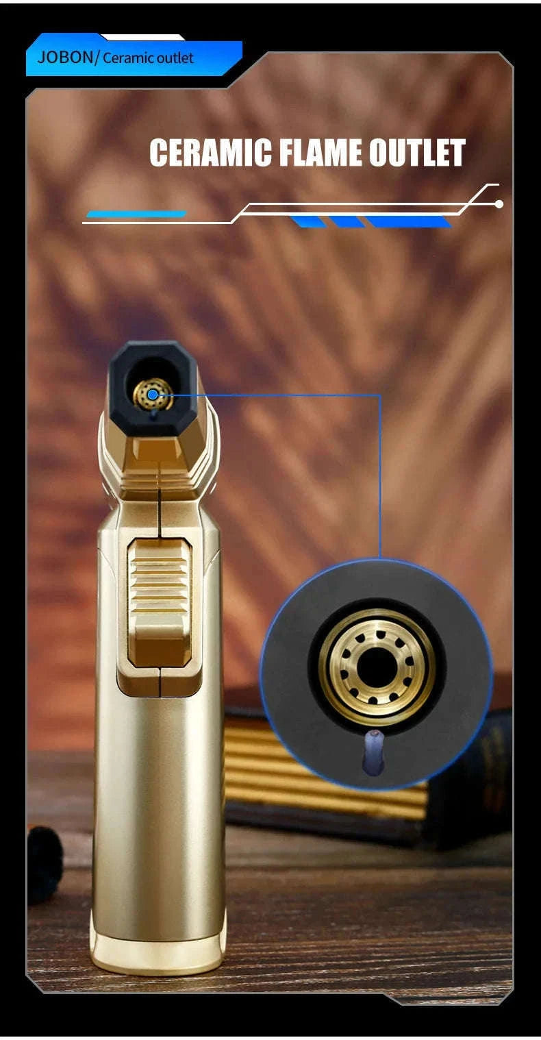 Adjustable Blue Flame Torch Lighter with 360° Rotation and Lock-White
