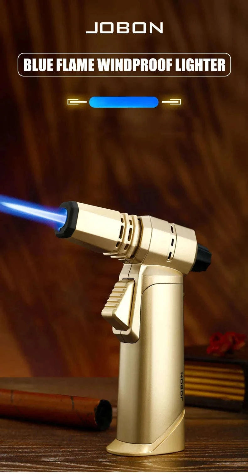 Adjustable Blue Flame Torch Lighter with 360° Rotation and Lock-White