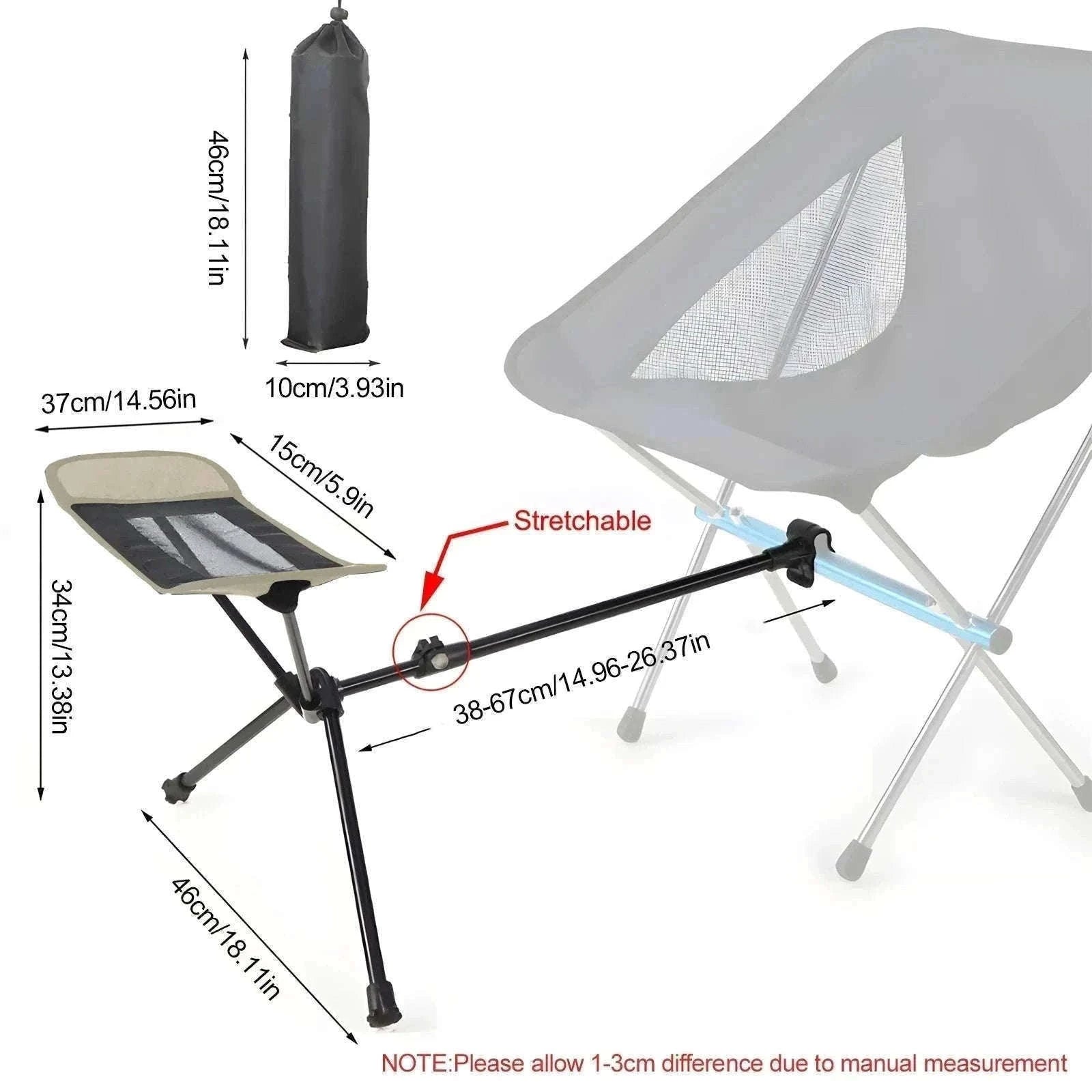 Adjustable Camping Chair Foot Rest Stool with 40–70cm Support-Khaki