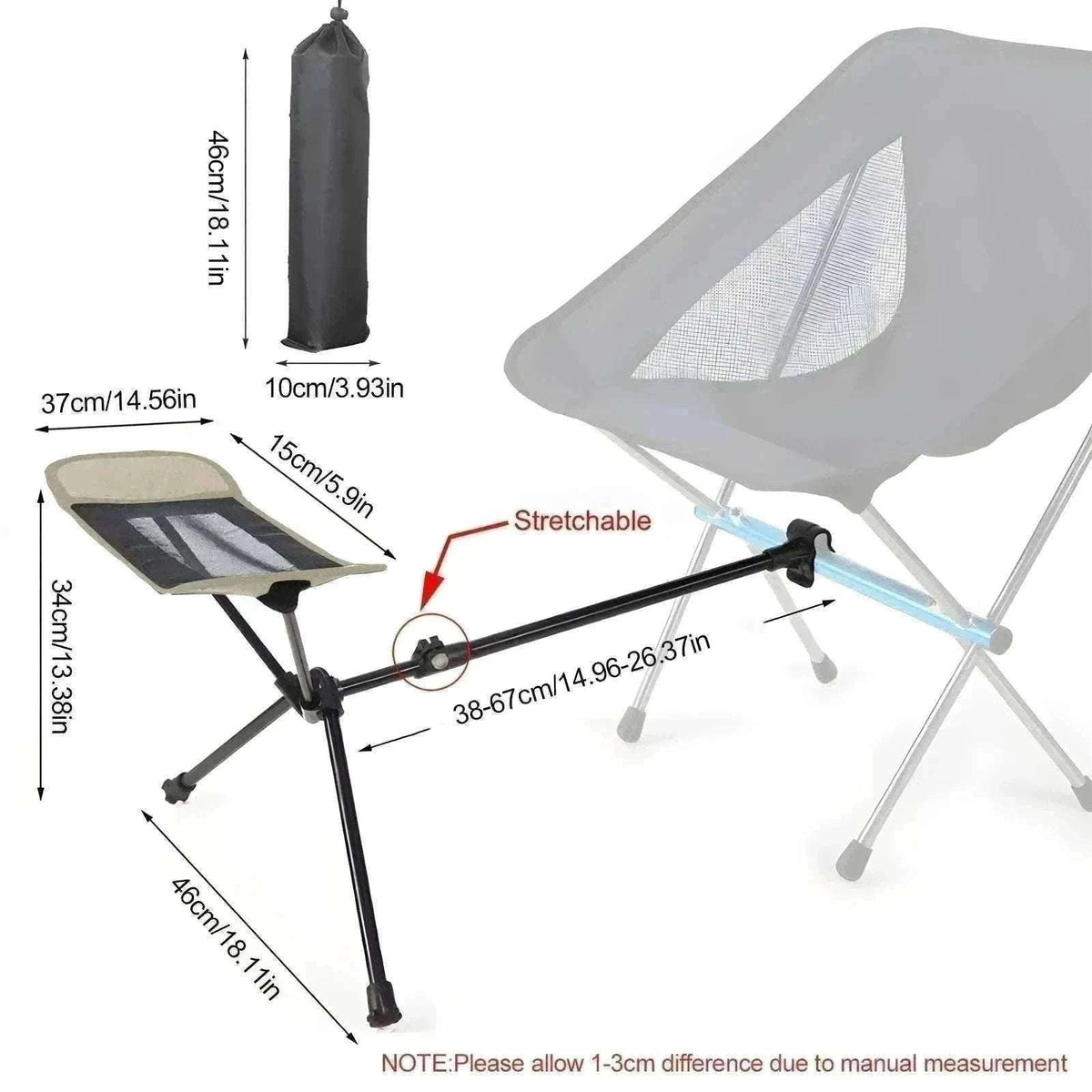Adjustable Camping Chair Foot Rest Stool with 40–70cm Support-Khaki