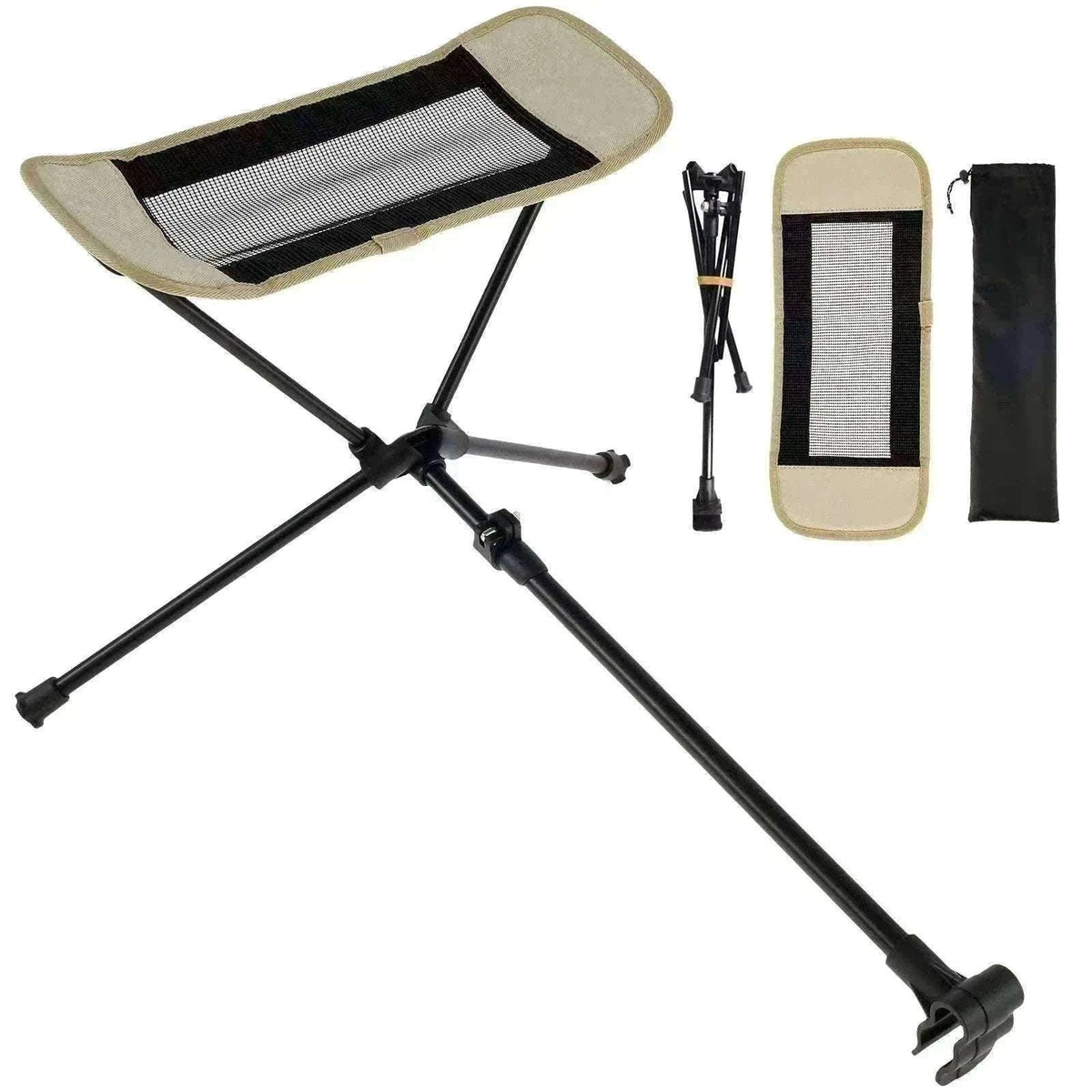 Adjustable Camping Chair Foot Rest Stool with 40–70cm Support-Khaki