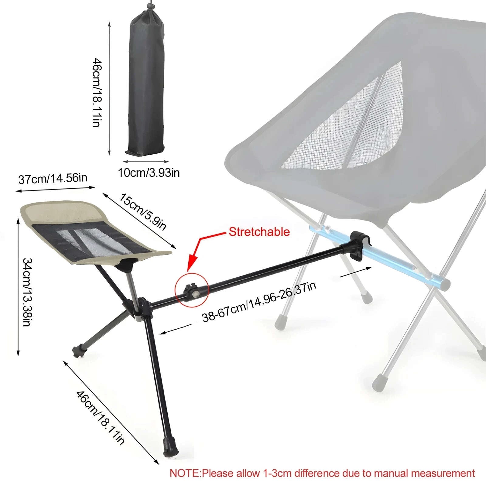 Adjustable Camping Chair Foot Rest Stool with 40–70cm Support-Khaki