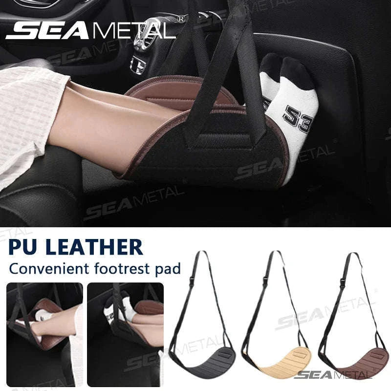 Adjustable Car Hanging Footrest Pad for Travel Comfort-Brown