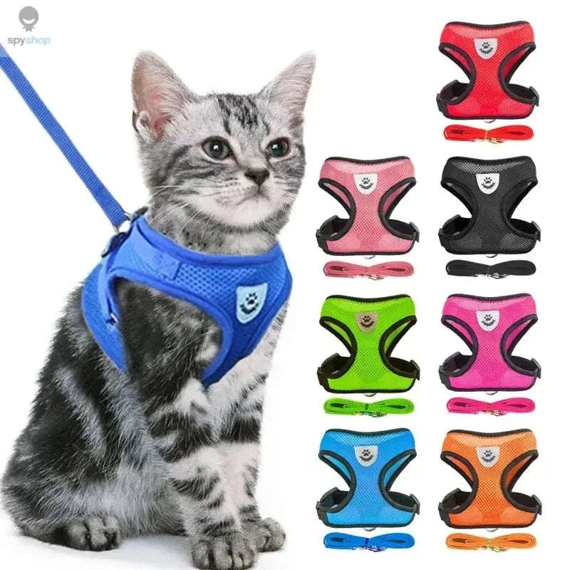 Adjustable Cat Harness Vest with Leash – Breathable, Secure, Comfortable Fit-ROSE RED / M