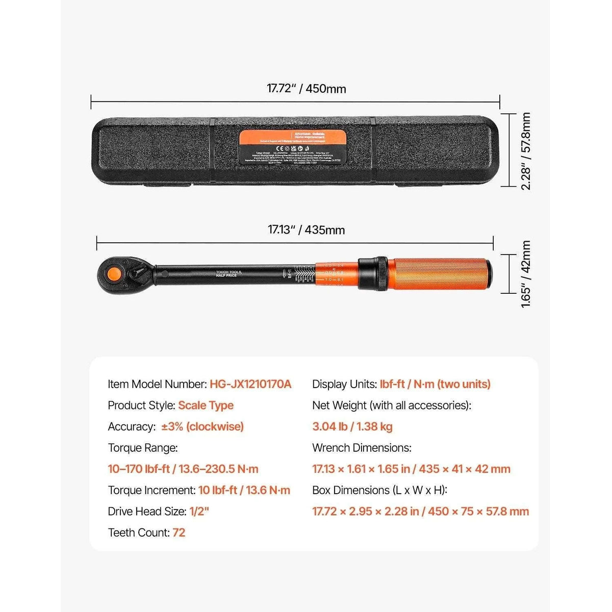 Adjustable Click Torque Wrench Set with Dual Scale Precision-3.7-44.3 ft-lb / United States