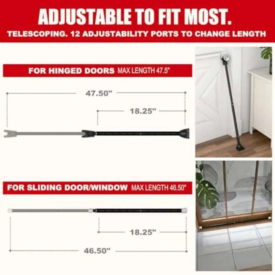 Adjustable Door Security Bar for Entry & Sliding Patio Doors-United States / Black