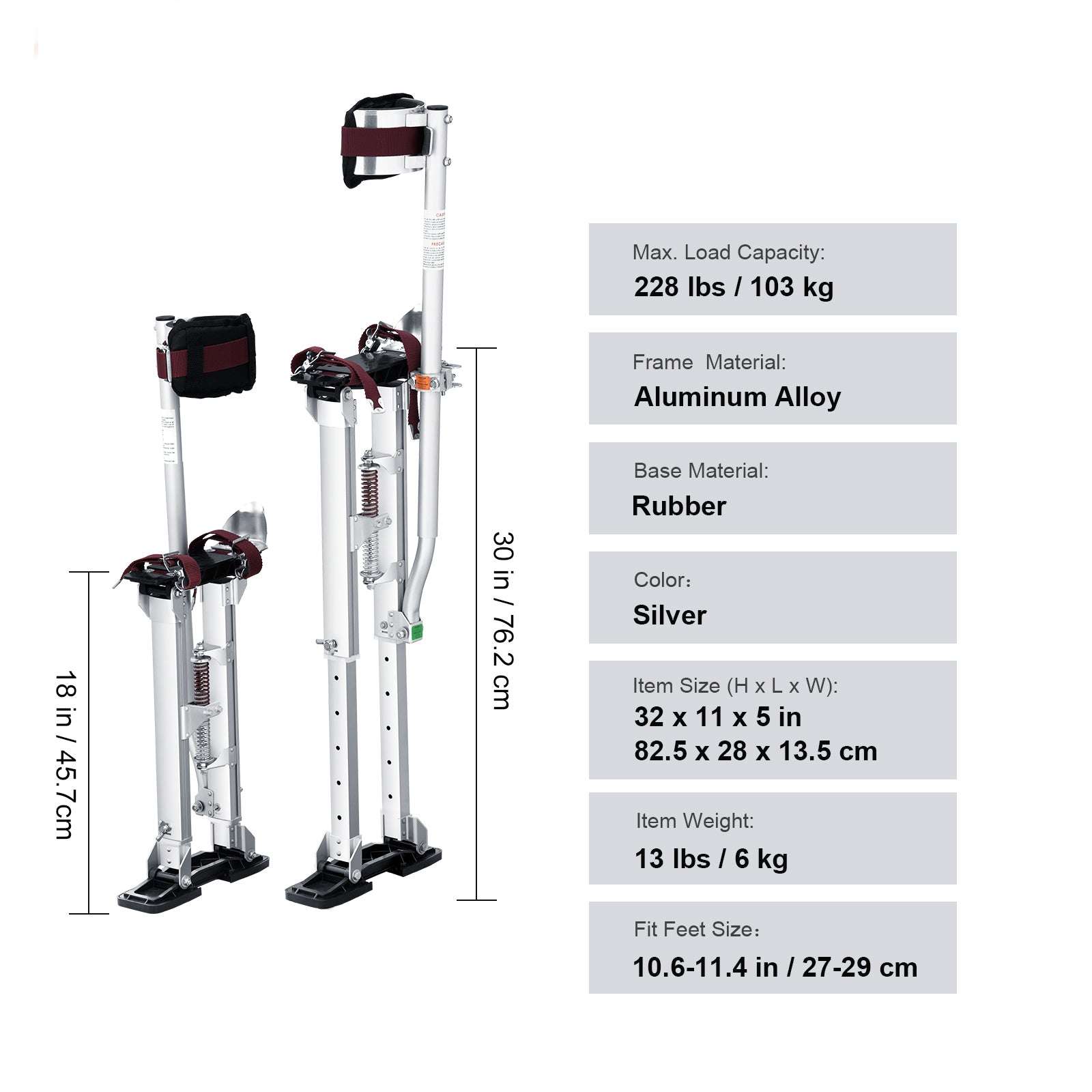 Adjustable Drywall Stilts 18–30" / 36–50" Aluminum Work Stilts-18in / United States