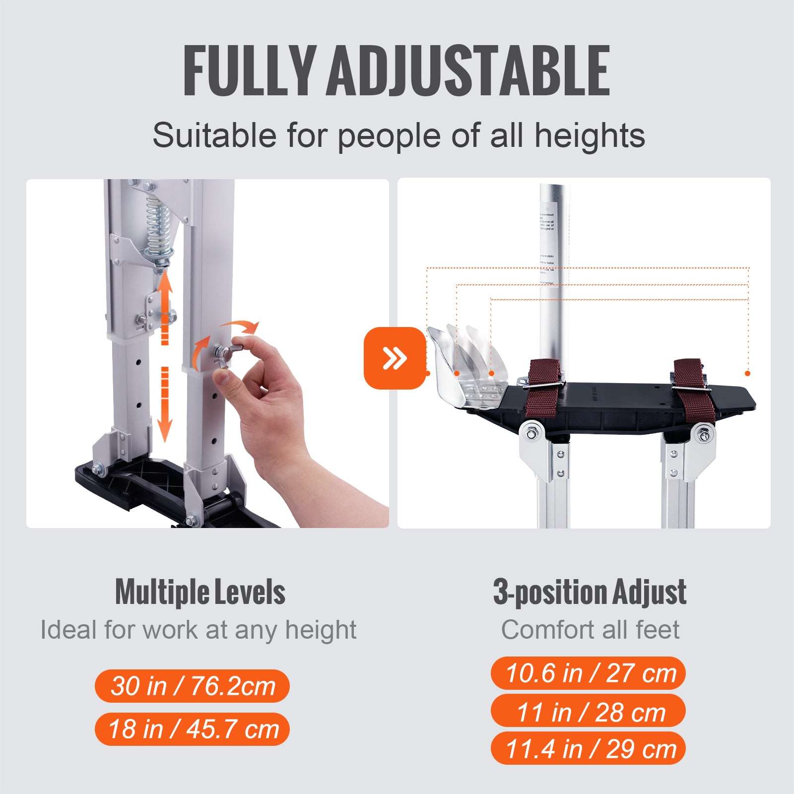 Adjustable Drywall Stilts 18–30" / 36–50" Aluminum Work Stilts-18in / United States