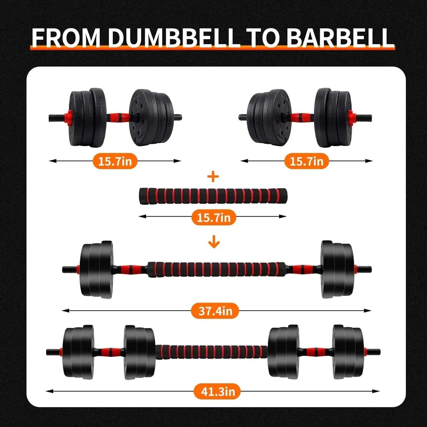 Adjustable Dumbbell to Barbell Set 5–44lbs Home Strength Kit-United States