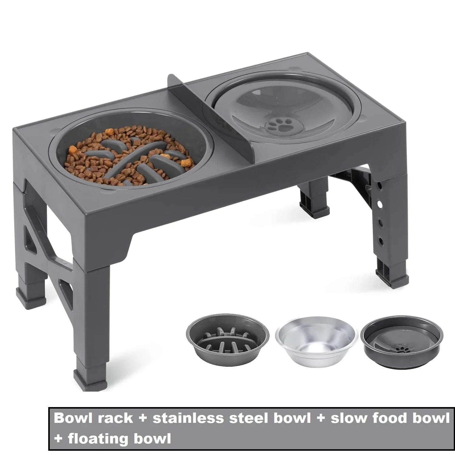 Adjustable Elevated Dog Bowls with Stand and 2x 1100ml Bowls-Type A / france