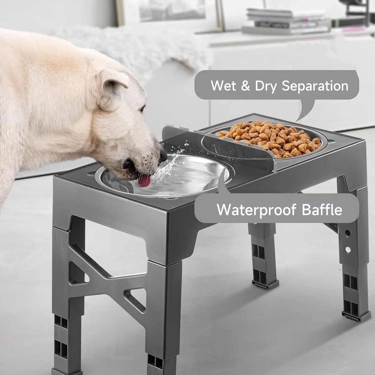 Adjustable Elevated Dog Bowls with Stand and 2x 1100ml Bowls-Type A / france