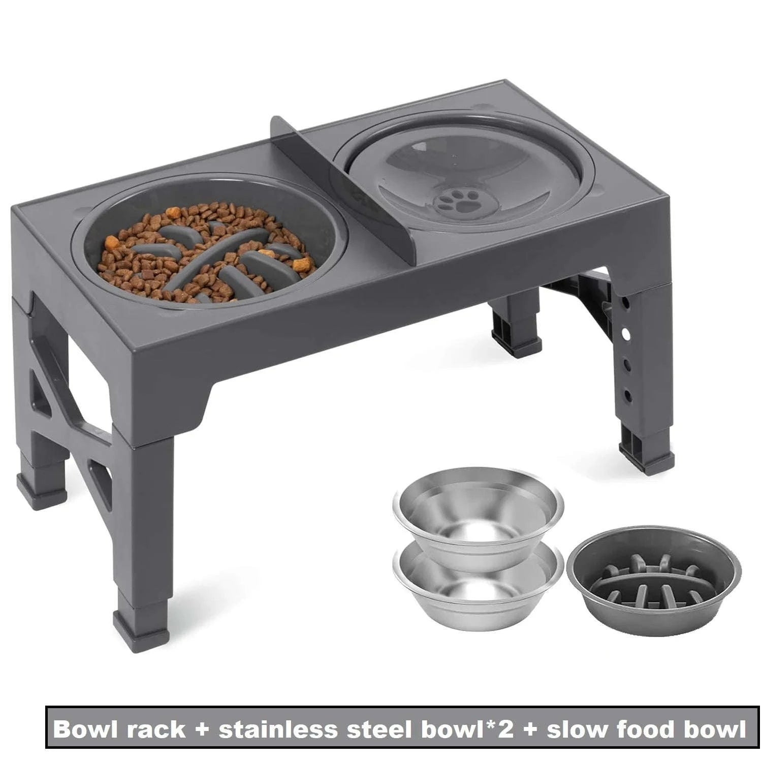 Adjustable Elevated Dog Bowls with Stand and 2x 1100ml Bowls-Type A / france