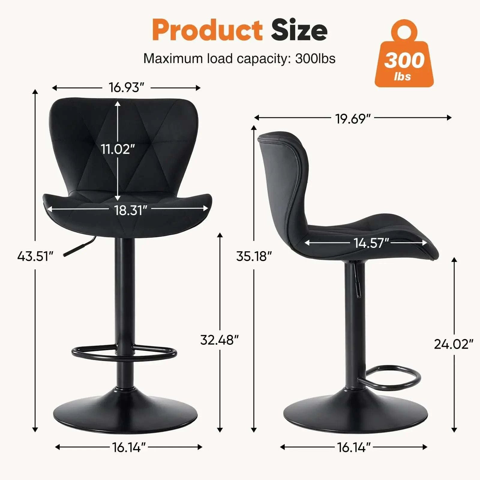 Adjustable Faux Leather Bar Stools Set of 2 with Comfort Backrest-black / United States