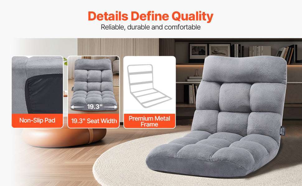 Adjustable Floor Chair with Back Support, Foldable Foam Sofa-