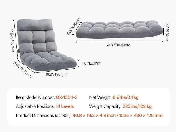 Adjustable Floor Chair with Back Support, Foldable Foam Sofa-