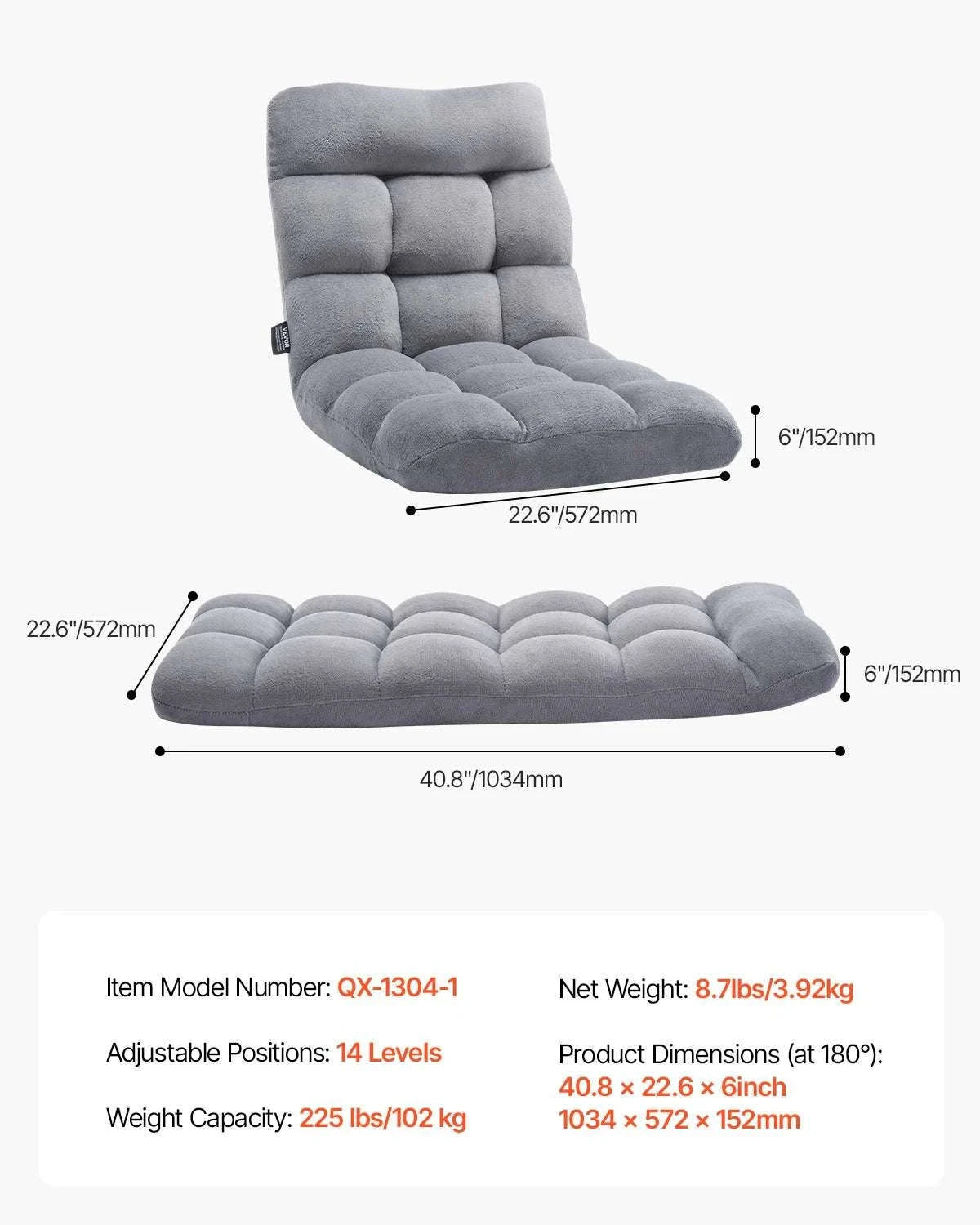 Adjustable Floor Chair with Back Support, Foldable Foam Sofa-