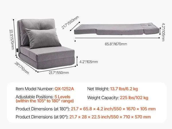 Adjustable Floor Chair with Back Support, Foldable Foam Sofa-