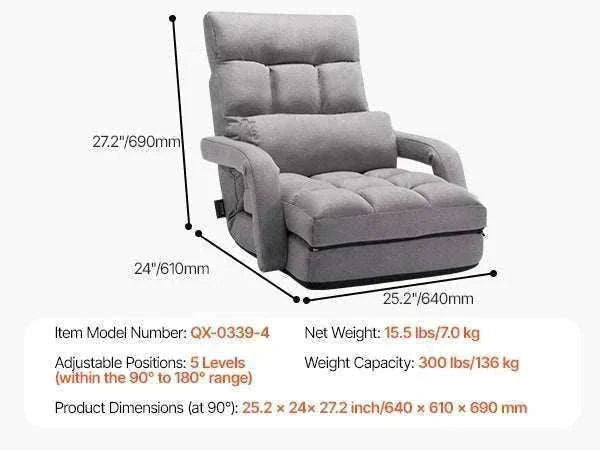 Adjustable Floor Chair with Back Support, Foldable Foam Sofa-Swivel with Armrest / spain
