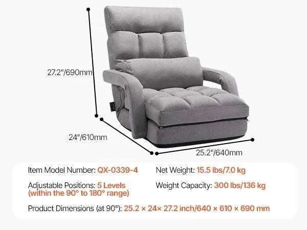 Adjustable Floor Chair with Back Support, Foldable Foam Sofa-Swivel with Armrest / spain