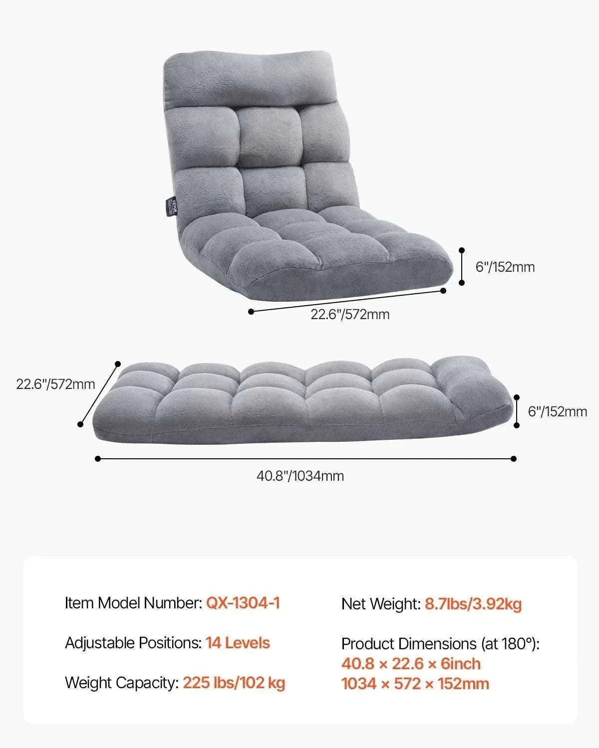 Adjustable Floor Chair with Back Support, Foldable Foam Sofa-Swivel with Armrest / spain