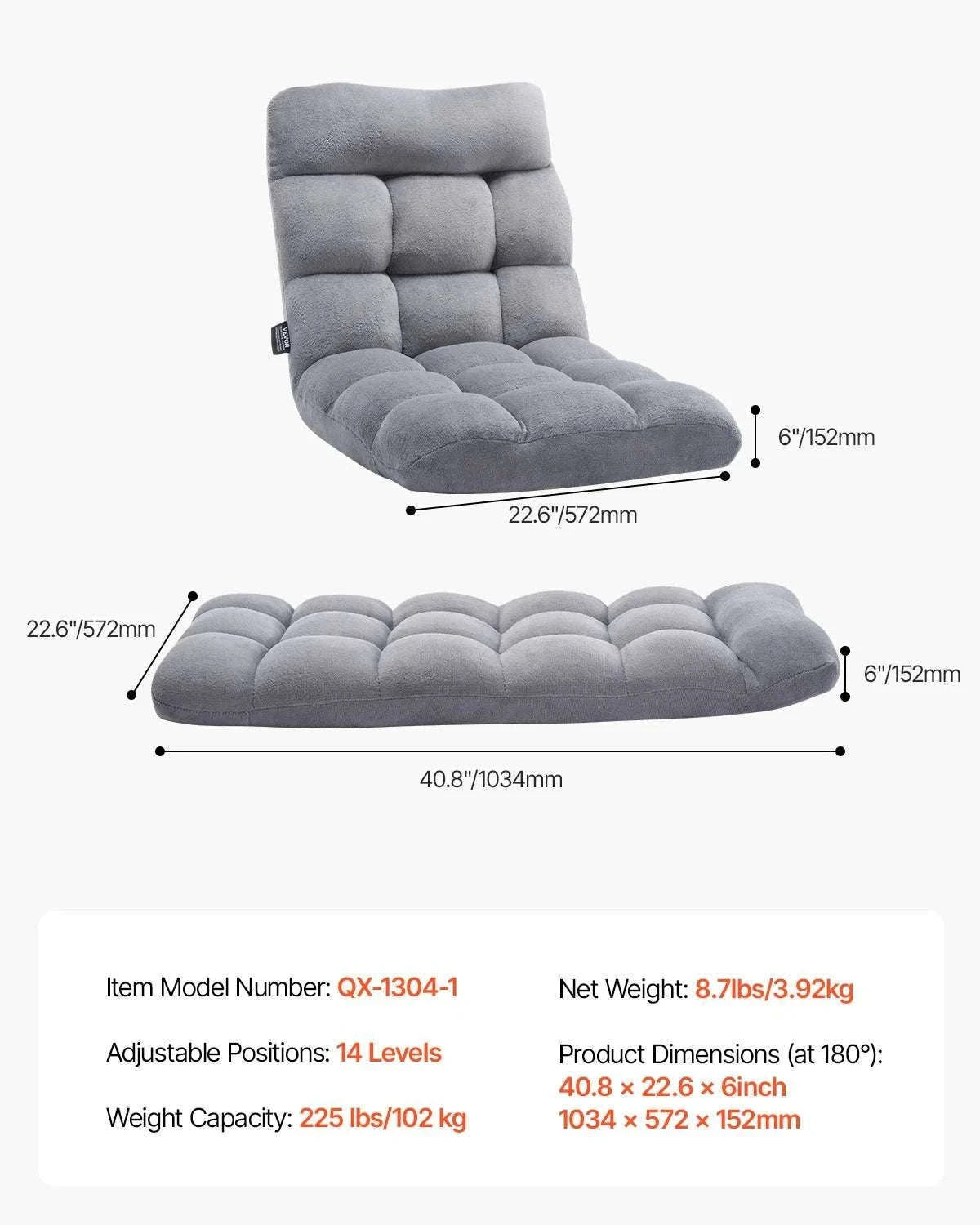 Adjustable Floor Chair with Back Support, Foldable Foam Sofa-Swivel with Armrest / spain
