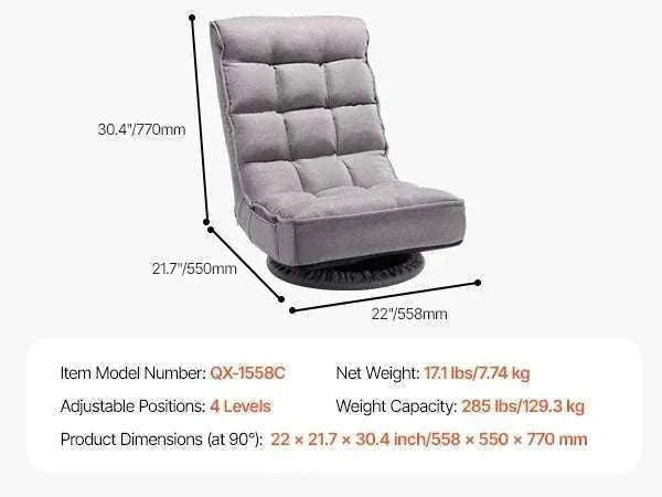 Adjustable Floor Chair with Back Support, Foldable Foam Sofa-Swivel with Armrest / spain