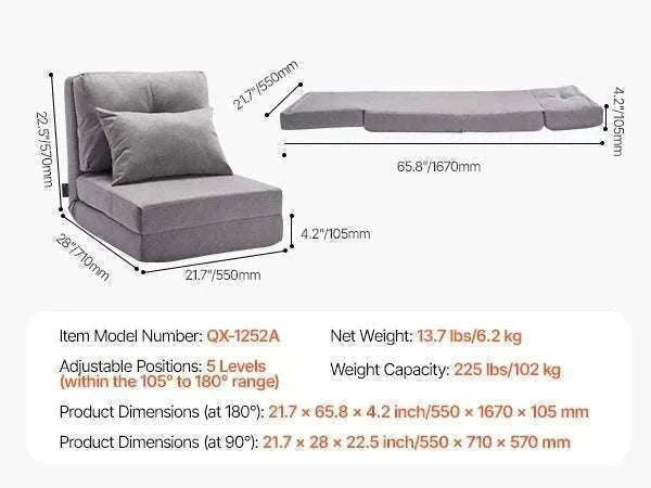 Adjustable Floor Chair with Back Support, Foldable Foam Sofa-Swivel with Armrest / spain