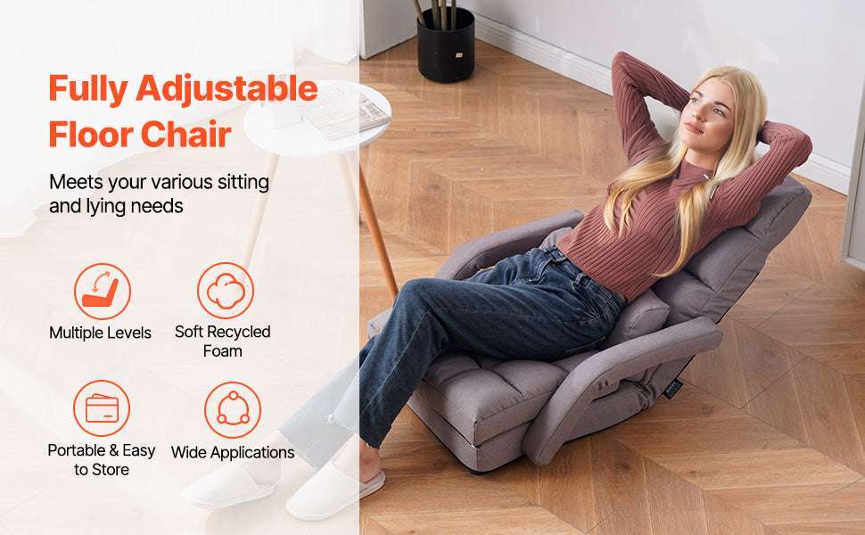 Adjustable Floor Chair with Back Support, Foldable Foam Sofa-Swivel with Armrest / spain