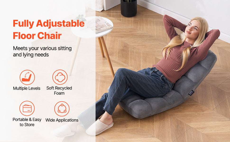 Adjustable Floor Chair with Back Support, Foldable Foam Sofa-
