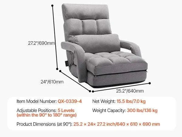 Adjustable Floor Chair with Back Support, Foldable Foam Sofa-