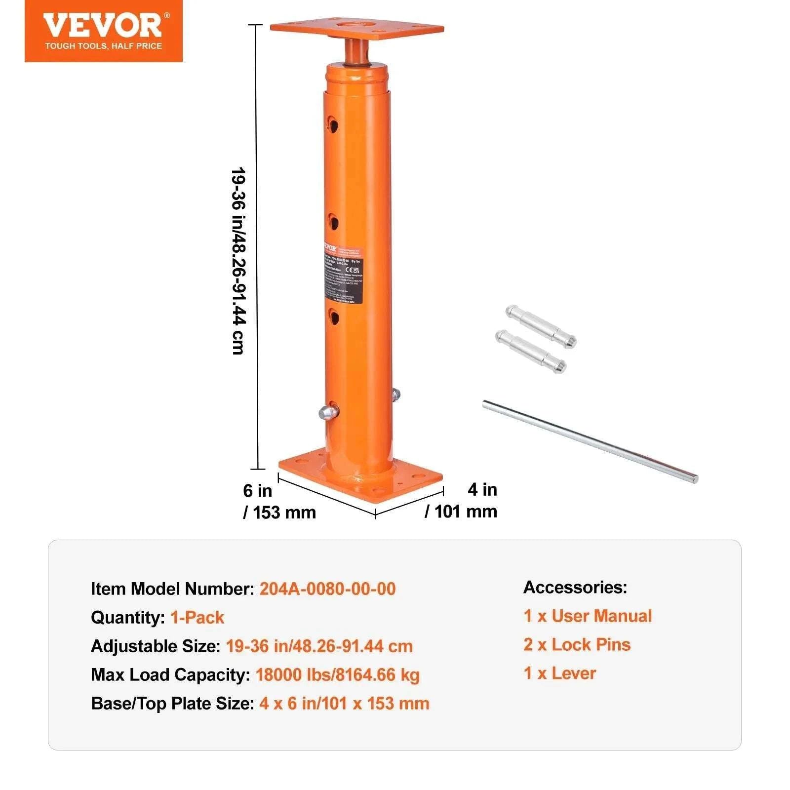 Adjustable Floor Jack Post 54–150 in, 11200 lb Load Capacity-18000lbs 56to100in / UNITED KINGDOM