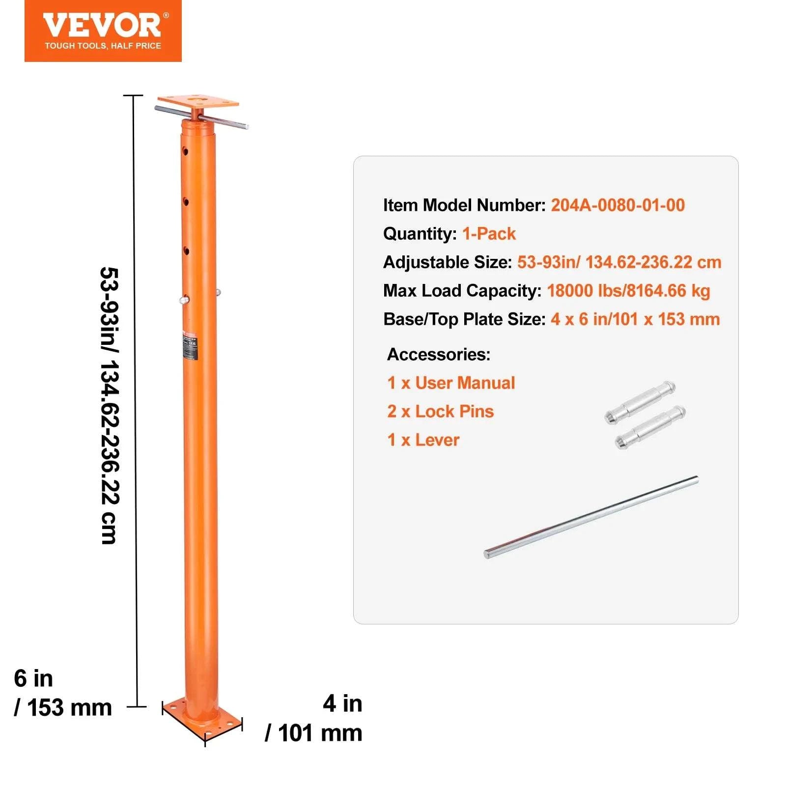 Adjustable Floor Jack Post 54–150 in, 11200 lb Load Capacity-18000lbs 56to100in / UNITED KINGDOM