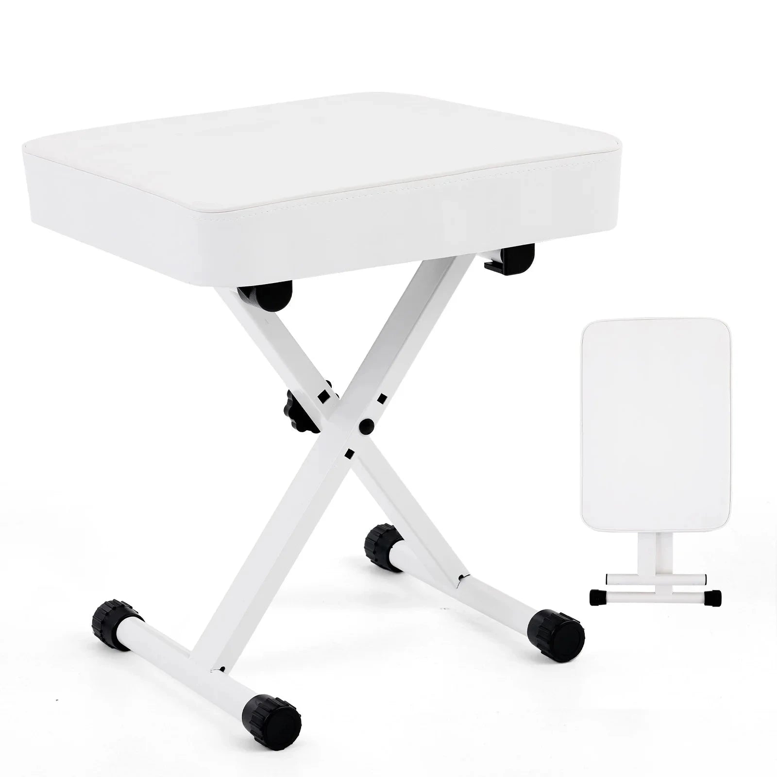 Adjustable Folding Piano & Guitar Stool with Cushioned Seat-Rice White / United States