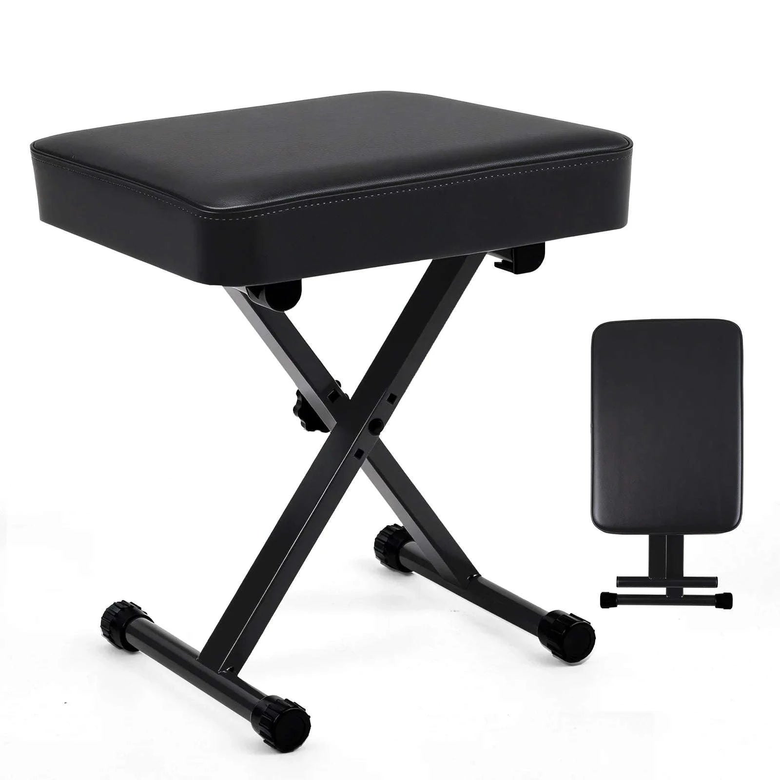 Adjustable Folding Piano & Guitar Stool with Cushioned Seat-Rice White / United States