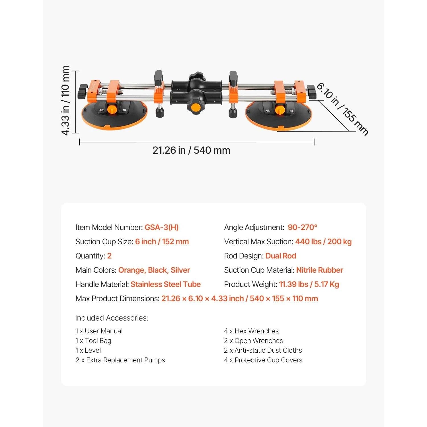Adjustable Granite Seam Setter 2-Pack with 6in Suction Cups-2 Packs / United States