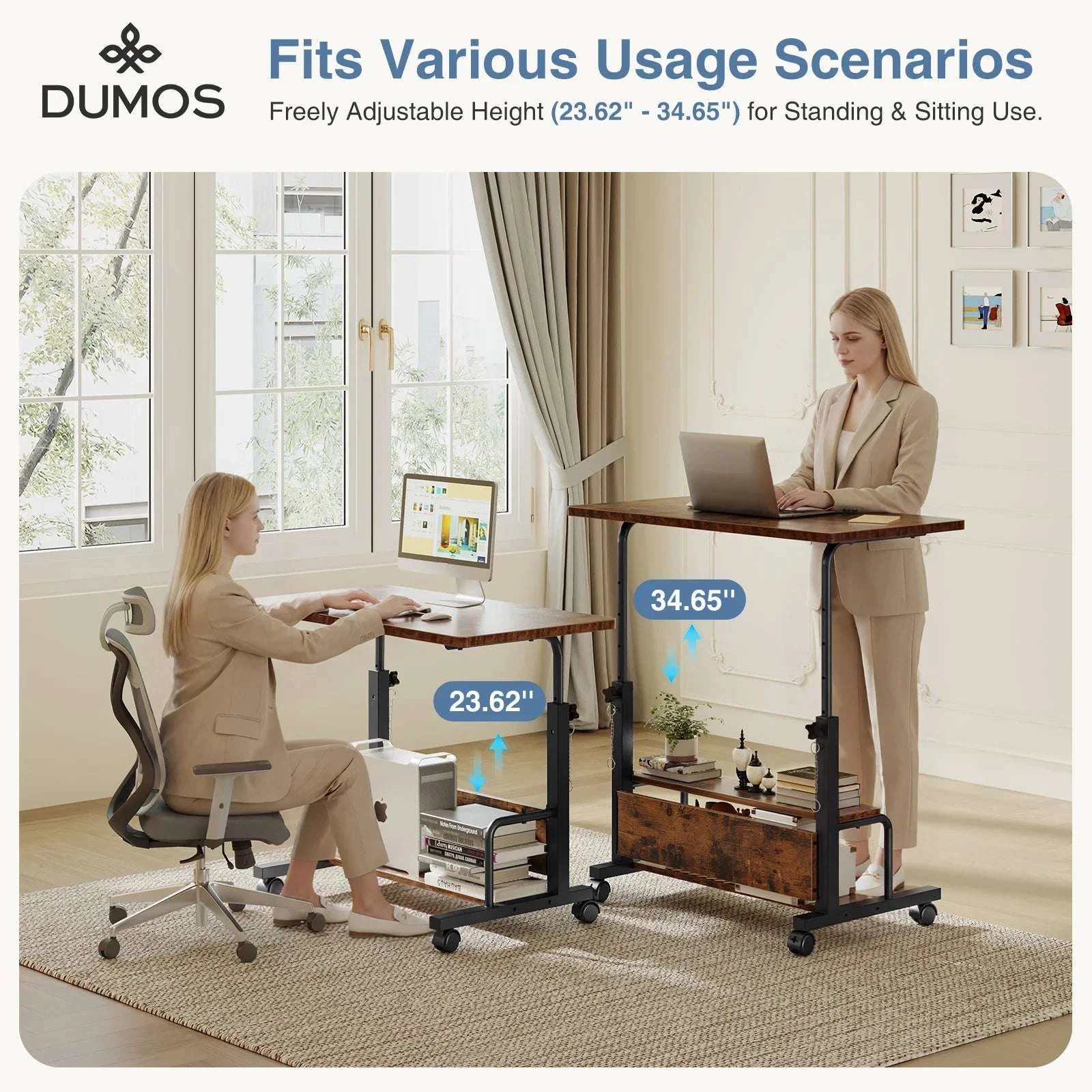 Adjustable Height Mobile Standing Desk with Wheels 31.5 Inch-Chocolate / United States