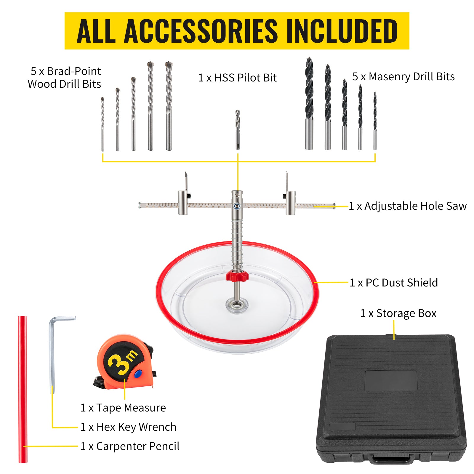 SucceBuy 40-200mm 40-300mm Adjustable Steel Hole Saw Cutter Kit w/ Shield Hole Cutter Drill Bit DIY Tool Sheetrock Veneer Slate