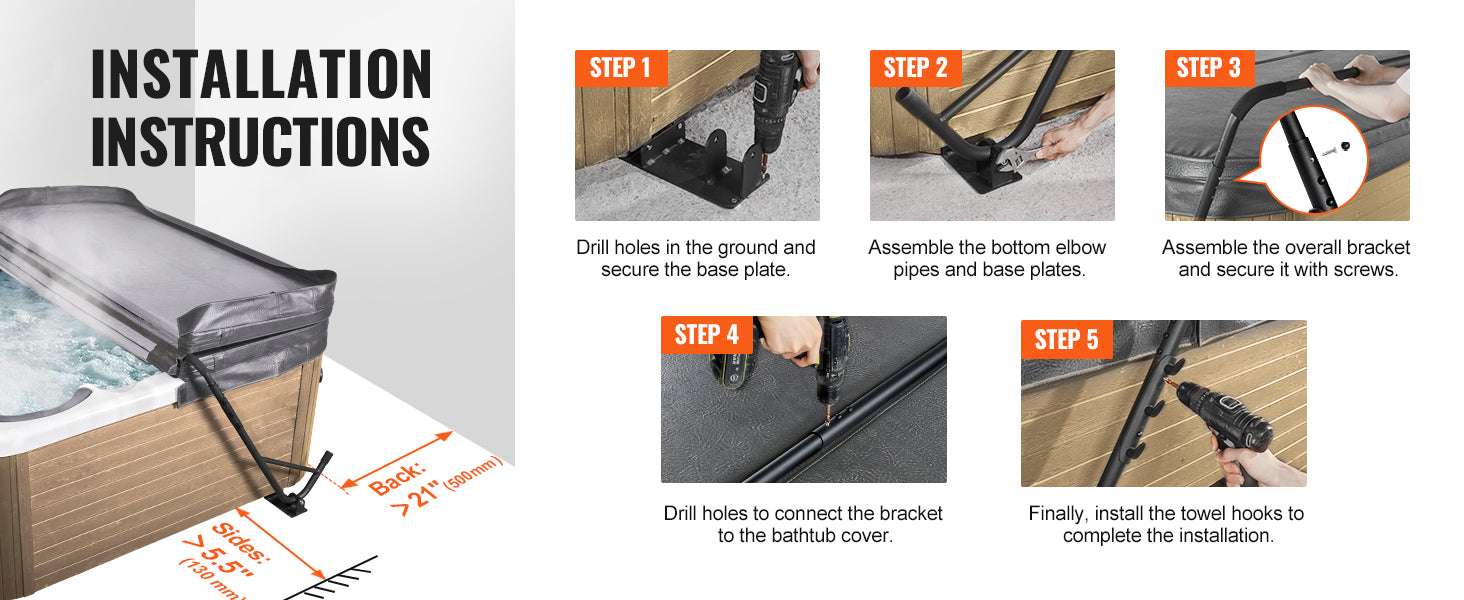 Adjustable Hot Tub Cover Lift for Easy Spa Cover Handling-12.4inch / spain