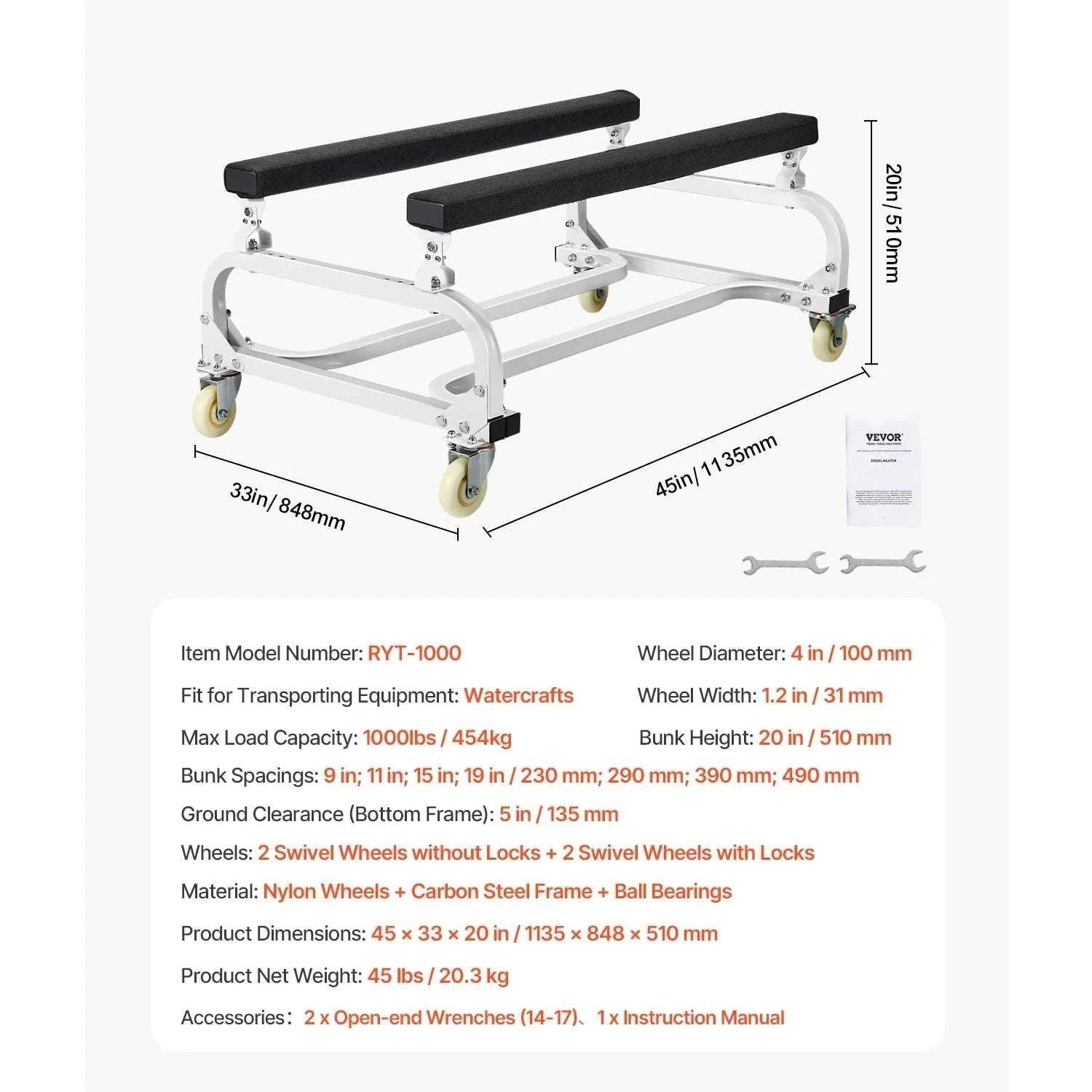 Adjustable Jet Ski Dolly Cart with 1300 lb Capacity & Locking Wheels-1300 Lbs / United States