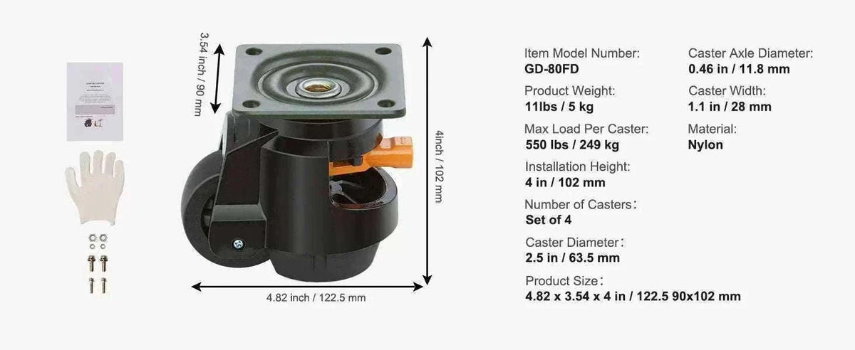 Adjustable Leveling Casters Set of 4 Heavy Duty Swivel Wheels-2.5inch / france