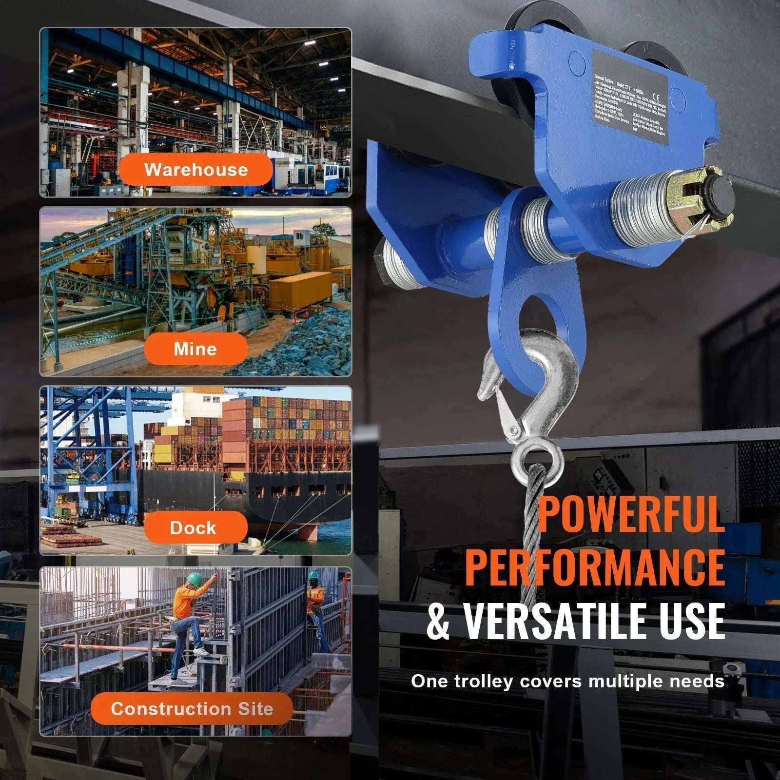 Adjustable Manual Beam Trolley 0.5–2 Ton Dual Wheel Hoist-0.5T / spain