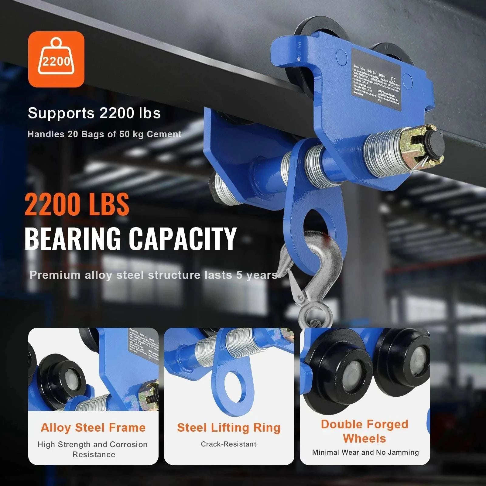 Adjustable Manual Beam Trolley 0.5–2 Ton Dual Wheel Hoist-0.5T / spain