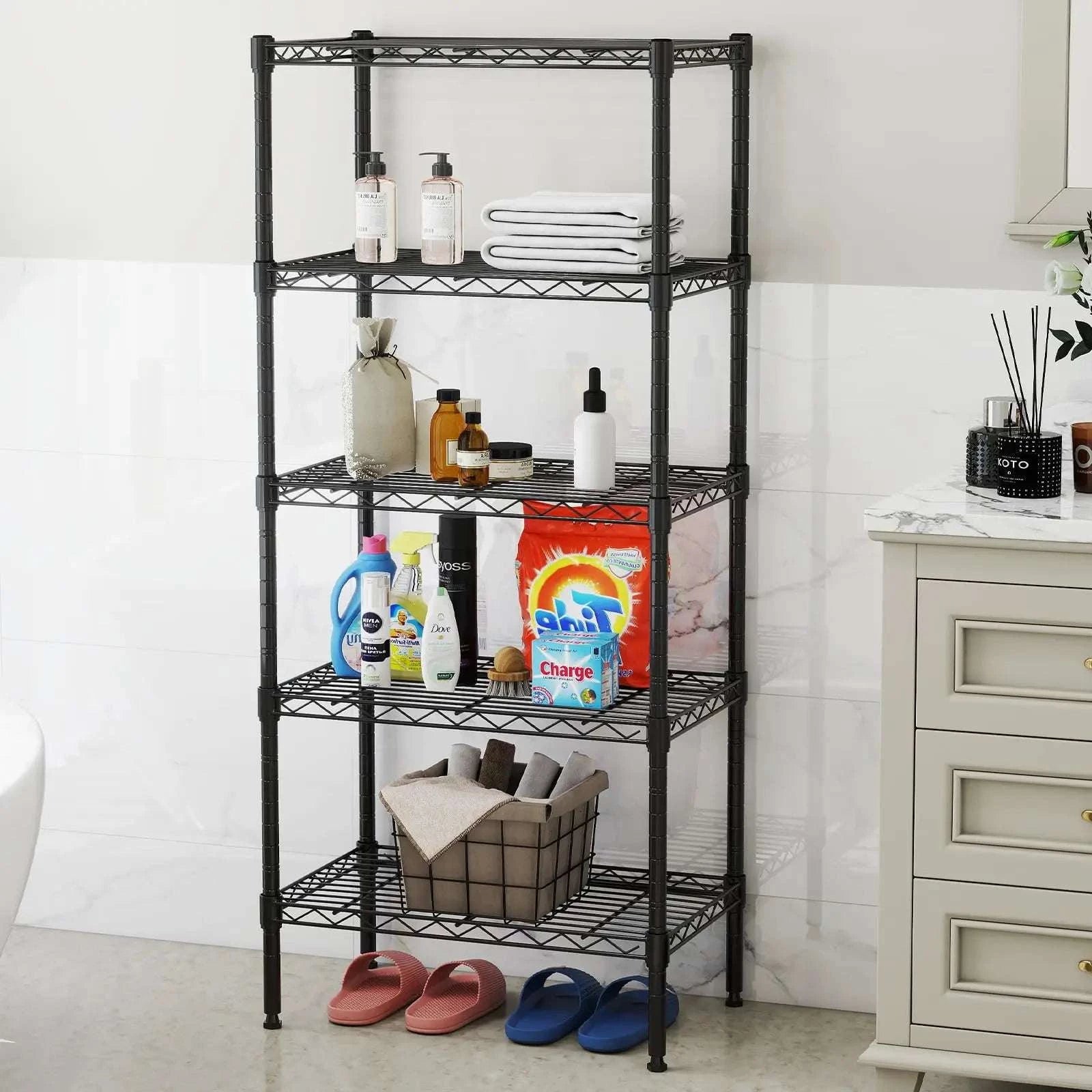Adjustable Metal Wire Storage Shelves Heavy Duty 3-5 Tier Rack-4-Tier / United States