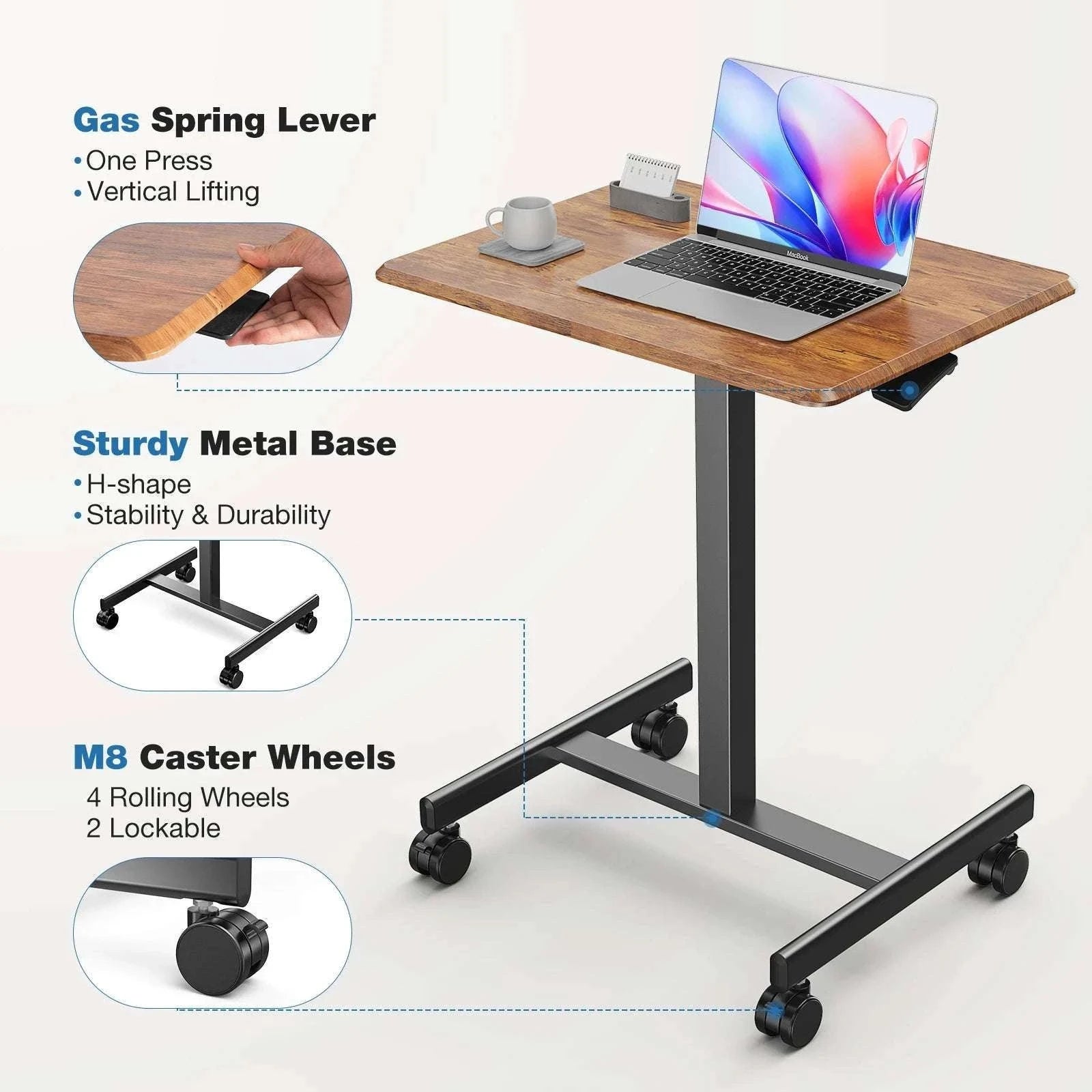 Adjustable Mobile Standing Desk Laptop Table with Wheels-black / United States